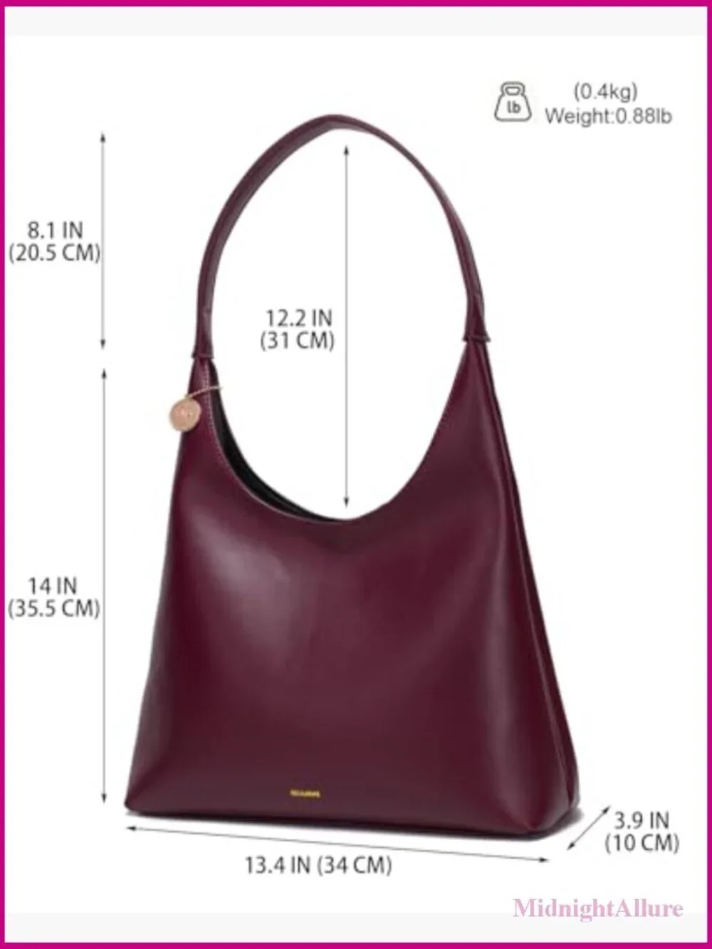 Medium Vegan Leather Hobo Bag Slouchy Shoulder Tote Work Purse with Zipper